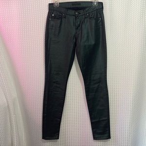 M- 🌬️ 7 For All Mankind Ladies Blackish Green Shiny Skinny Jeggings Size 25.